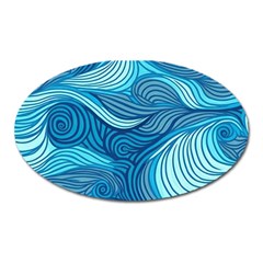 Ocean Waves Sea Abstract Pattern Water Blue Oval Magnet by Pakemis