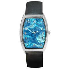 Ocean Waves Sea Abstract Pattern Water Blue Barrel Style Metal Watch by Pakemis