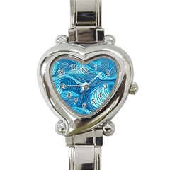 Ocean Waves Sea Abstract Pattern Water Blue Heart Italian Charm Watch by Pakemis