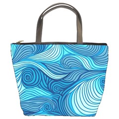 Ocean Waves Sea Abstract Pattern Water Blue Bucket Bag by Pakemis