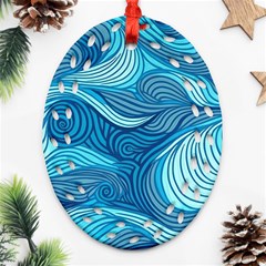 Ocean Waves Sea Abstract Pattern Water Blue Ornament (oval Filigree)