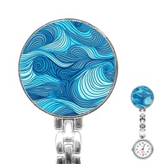 Ocean Waves Sea Abstract Pattern Water Blue Stainless Steel Nurses Watch by Pakemis