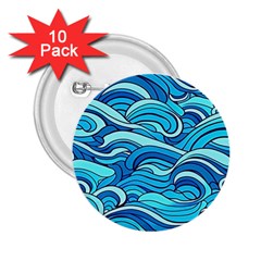 Pattern Ocean Waves Blue Nature Sea Abstract 2 25  Buttons (10 Pack)  by Pakemis