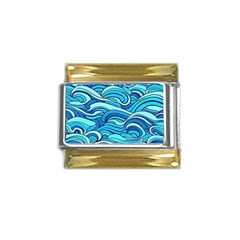 Pattern Ocean Waves Blue Nature Sea Abstract Gold Trim Italian Charm (9mm)