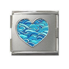 Pattern Ocean Waves Blue Nature Sea Abstract Mega Link Heart Italian Charm (18mm) by Pakemis