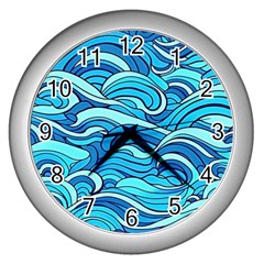 Pattern Ocean Waves Blue Nature Sea Abstract Wall Clock (silver) by Pakemis