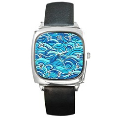 Pattern Ocean Waves Blue Nature Sea Abstract Square Metal Watch by Pakemis