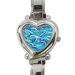 Pattern Ocean Waves Blue Nature Sea Abstract Heart Italian Charm Watch by Pakemis