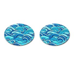 Pattern Ocean Waves Blue Nature Sea Abstract Cufflinks (oval) by Pakemis