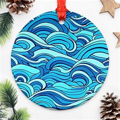 Pattern Ocean Waves Blue Nature Sea Abstract Round Ornament (two Sides)