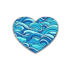 Pattern Ocean Waves Blue Nature Sea Abstract Rubber Heart Coaster (4 Pack) by Pakemis