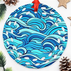 Pattern Ocean Waves Blue Nature Sea Abstract Ornament (round Filigree)