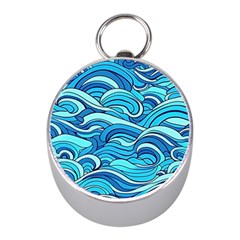 Pattern Ocean Waves Blue Nature Sea Abstract Mini Silver Compasses by Pakemis