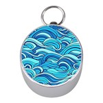 Pattern Ocean Waves Blue Nature Sea Abstract Mini Silver Compasses Front