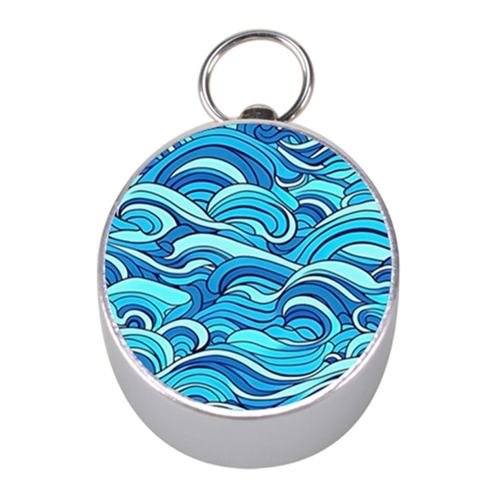 Pattern Ocean Waves Blue Nature Sea Abstract Mini Silver Compasses