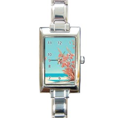 Beach Ocean Flowers Floral Flora Plants Vacation Rectangle Italian Charm Watch by Pakemis