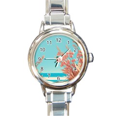 Beach Ocean Flowers Floral Flora Plants Vacation Round Italian Charm Watch by Pakemis