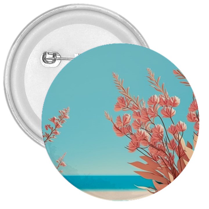 Beach Ocean Flowers Floral Flora Plants Vacation 3  Buttons