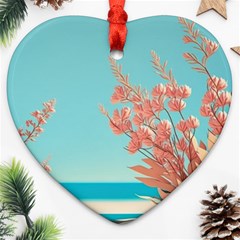 Beach Ocean Flowers Floral Flora Plants Vacation Ornament (heart)