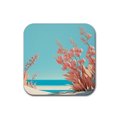 Beach Ocean Flowers Floral Flora Plants Vacation Rubber Coaster (square) by Pakemis