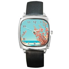 Beach Ocean Flowers Floral Flora Plants Vacation Square Metal Watch by Pakemis