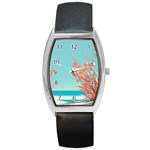 Beach Ocean Flowers Floral Flora Plants Vacation Barrel Style Metal Watch Front