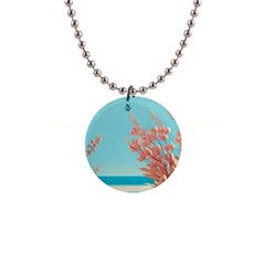 Beach Ocean Flowers Floral Flora Plants Vacation 1  Button Necklace by Pakemis