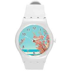 Beach Ocean Flowers Floral Flora Plants Vacation Round Plastic Sport Watch (m) by Pakemis