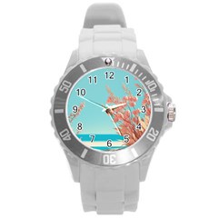 Beach Ocean Flowers Floral Flora Plants Vacation Round Plastic Sport Watch (l) by Pakemis