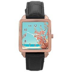 Beach Ocean Flowers Floral Flora Plants Vacation Rose Gold Leather Watch  by Pakemis