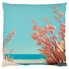 Beach Ocean Flowers Floral Flora Plants Vacation Large Premium Plush Fleece Cushion Case (two Sides) by Pakemis