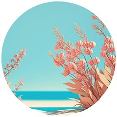 Beach Ocean Flowers Floral Flora Plants Vacation Wooden Puzzle Round by Pakemis