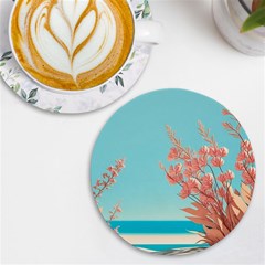 Beach Ocean Flowers Floral Flora Plants Vacation Uv Print Round Tile Coaster by Pakemis