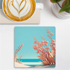 Beach Ocean Flowers Floral Flora Plants Vacation Uv Print Square Tile Coaster  by Pakemis