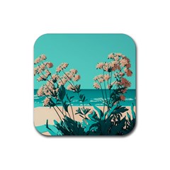 Beach Ocean Flowers Flower Floral Plants Vacation Rubber Coaster (square) by Pakemis