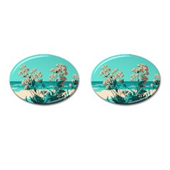 Beach Ocean Flowers Flower Floral Plants Vacation Cufflinks (oval) by Pakemis