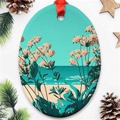 Beach Ocean Flowers Flower Floral Plants Vacation Oval Ornament (two Sides)