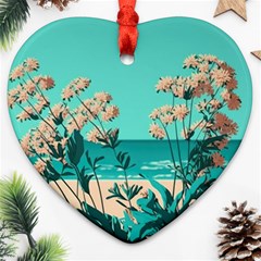 Beach Ocean Flowers Flower Floral Plants Vacation Heart Ornament (two Sides)