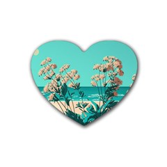 Beach Ocean Flowers Flower Floral Plants Vacation Rubber Coaster (heart) by Pakemis