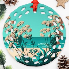 Beach Ocean Flowers Flower Floral Plants Vacation Round Filigree Ornament (two Sides)