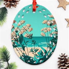 Beach Ocean Flowers Flower Floral Plants Vacation Oval Filigree Ornament (two Sides)