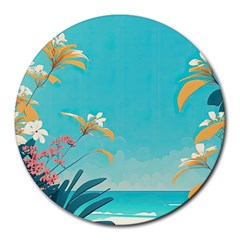 Beach Ocean Flowers Floral Plants Vacation Round Mousepad