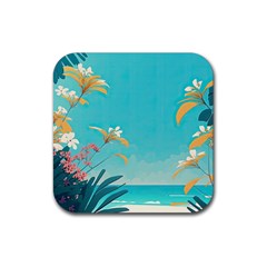 Beach Ocean Flowers Floral Plants Vacation Rubber Coaster (Square)