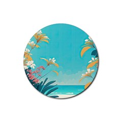 Beach Ocean Flowers Floral Plants Vacation Rubber Round Coaster (4 pack)