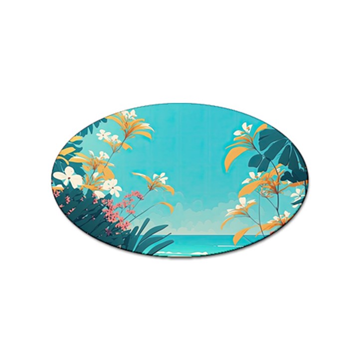 Beach Ocean Flowers Floral Plants Vacation Sticker (Oval)