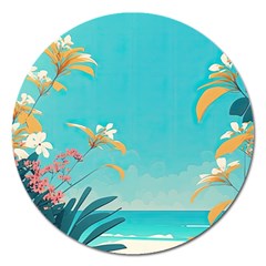 Beach Ocean Flowers Floral Plants Vacation Magnet 5  (Round)