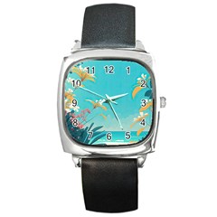 Beach Ocean Flowers Floral Plants Vacation Square Metal Watch