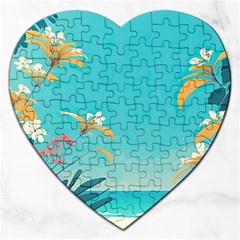 Beach Ocean Flowers Floral Plants Vacation Jigsaw Puzzle (heart) by Pakemis