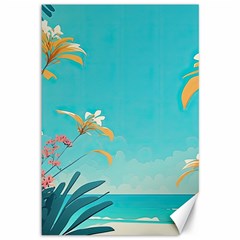 Beach Ocean Flowers Floral Plants Vacation Canvas 12  x 18 