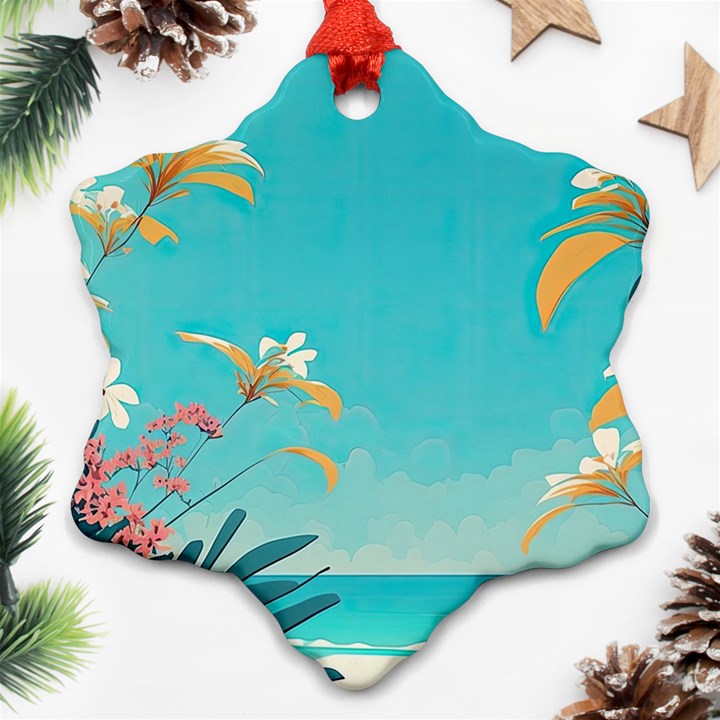 Beach Ocean Flowers Floral Plants Vacation Snowflake Ornament (Two Sides)